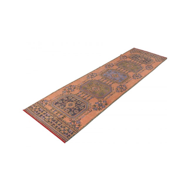 Mid-Century Modern Vintage Washed Out Decorative Runner Rug - 2`11" X 11`6" For Sale - Image 3 of 6