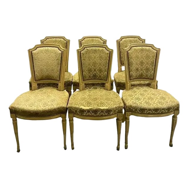 1920s Set of 6 Vintage Louis XVI Upholstered Dining Chairs For Sale