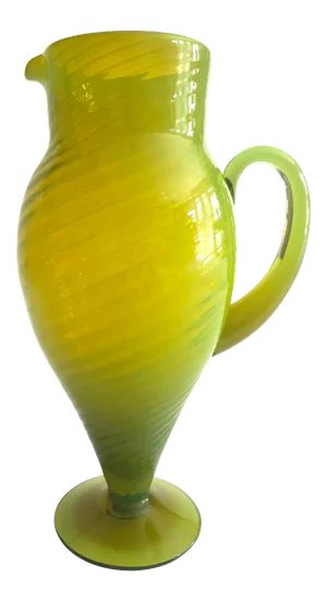 Vintage Mid Century Modern Italian Chartreuse Olive Green Swirl Murano Art Glass Pitcher Vase