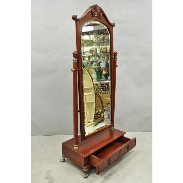 Bombay Company Cherry Wood Victorian Style Standing Cheval Mirror With Drawer For Sale - Image 17 of 18