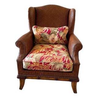 Mid 20th Century Karpen Coastal Woven Rattan Wingback Chair For Sale