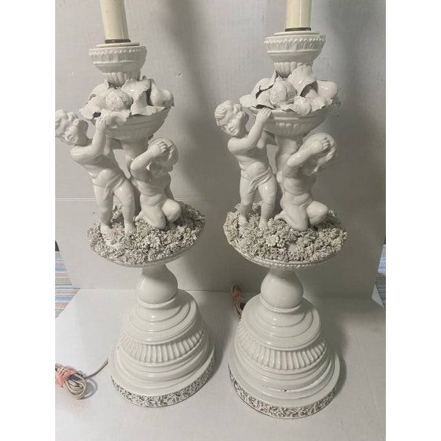 French Neoclassical Blanc-De-Chine Porcelain Cherub Style Lamp a Pair For Sale - Image 10 of 12