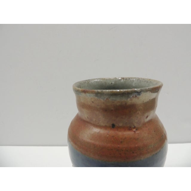 MCM Blue & Orange Glazed Decorative Ceramic Vase/Vessel Size: 4.5"D x 6.75"H