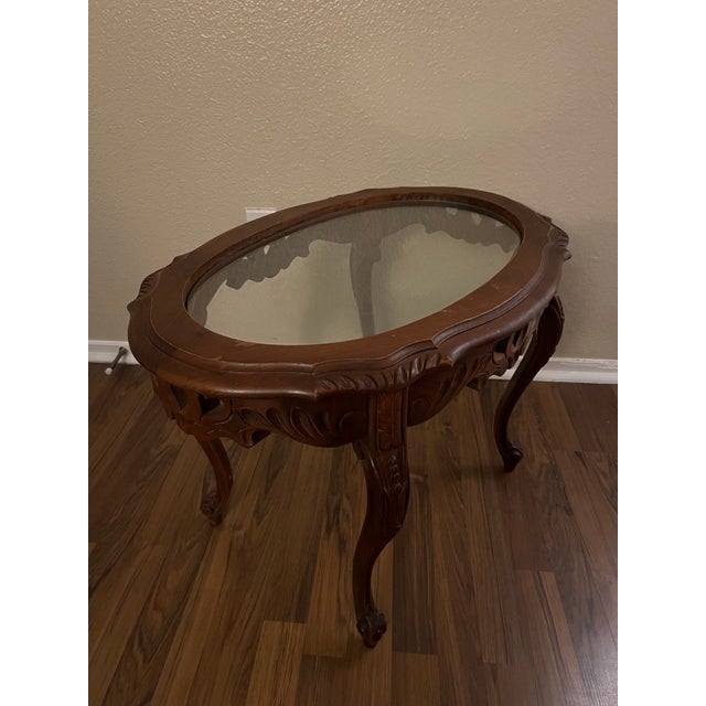 1950s Vintage Carved Walnut Coffee Table 1930s For Sale - Image 5 of 7