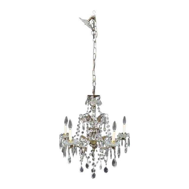 Vintage French Louis XV Style Crystal & Gilt Bronze 5-Light Chandelier C1940 For Sale