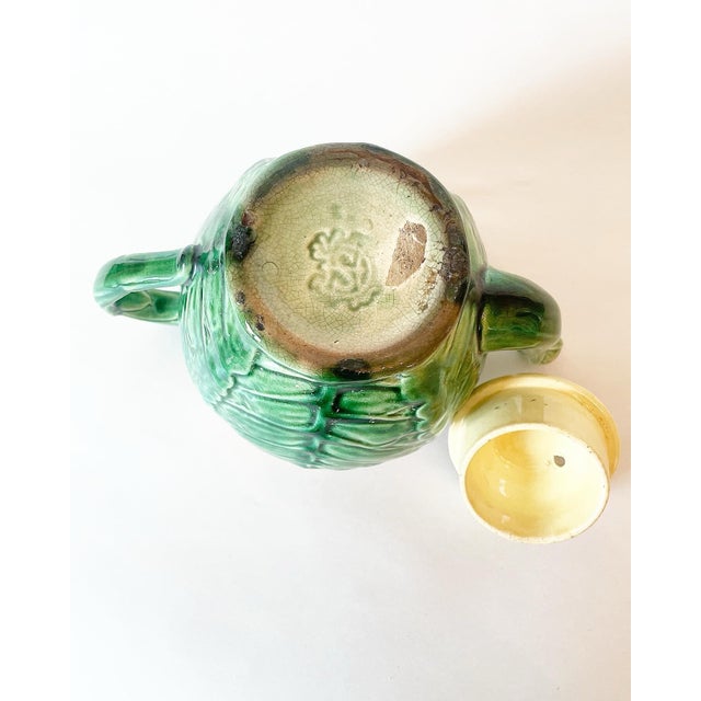 Ceramic Antique Majolica Lettuce Ware Cauliflower Cabbage Teapot by Griffen, Smith & Hill Circa 1880 For Sale - Image 7 of 8