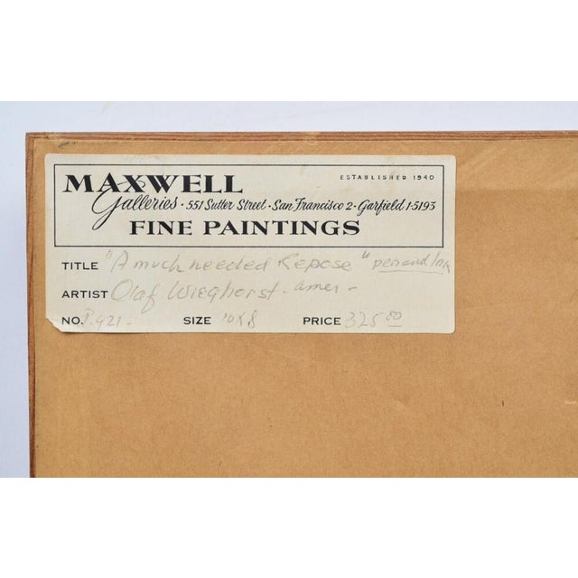 Olaf Wieghorst (1899 - 1988) Orig. Cowboy and Horse Pen & Ink Drawing, Ex- Maxwell Galleries, Framed For Sale - Image 4 of 4