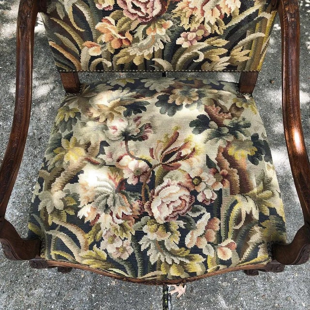 19th Century French Louis XV Fruitwood Fauteuil ~ Armchair With Floral Needlepoint For Sale - Image 11 of 15