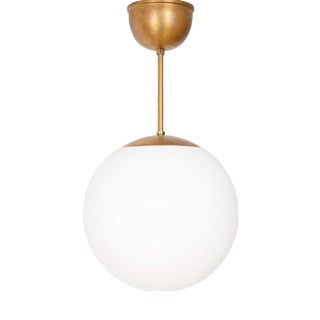Swedish Glob Ceiling Lamp in Brass & Matte Opal Glass For Sale