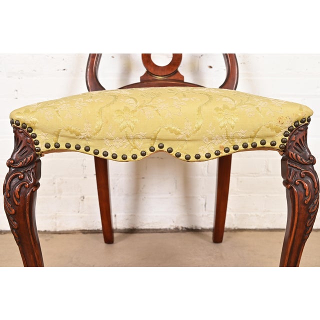 Brown Romweber Antique French Provincial Louis XV Carved Walnut Side Chairs or Dining Chairs, Pair For Sale - Image 8 of 13