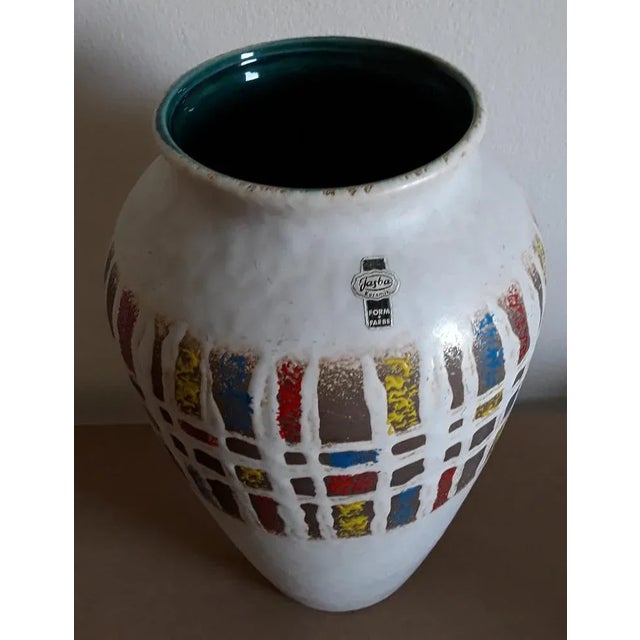German Ceramic Vase with Colored Geometric Motifs from Jasba, 1960s, in Very Good conditions. Designed 1960 to 1969 This...
