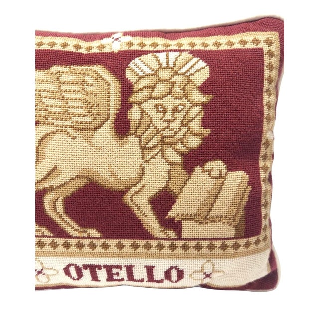 Figurative Handmade Vintage Burgundy Maroon Needlepoint Pillow with Otello Sphinx Winged Lion For Sale - Image 3 of 9