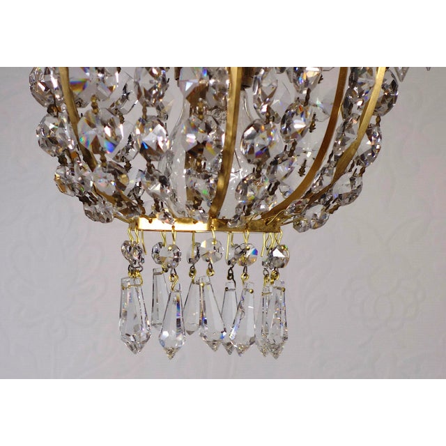 Gold Brass and Lead Crystal Chandelier from Palwa, 1960s For Sale - Image 8 of 14