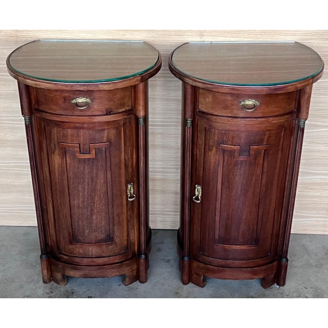 Wood 1890 Biedermeier Style Drum Tables with Drawer and Door, A Pair For Sale - Image 7 of 18