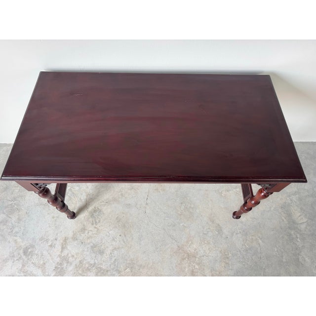 Vintage Chinese Carved Solid Mahogany Console Table With Latticework Details For Sale - Image 4 of 12