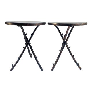 Vintage Maison Bagues Style Marble Top Faux Bois Tripod Tables - a Pair For Sale