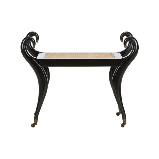 The epitome of grace and beauty, the Swan Vanity Bench features sweeping legs with brass caps and sturdy cane seat....