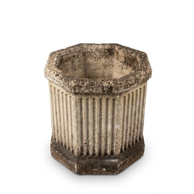 Neoclassical Vintage Neoclassical Octagonal Fluted Cast Stone Planter For Sale - Image 3 of 10