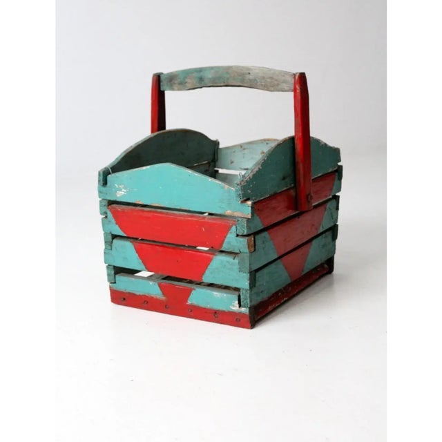 Antique Folk Art Wooden Crate Basket For Sale - Image 9 of 9