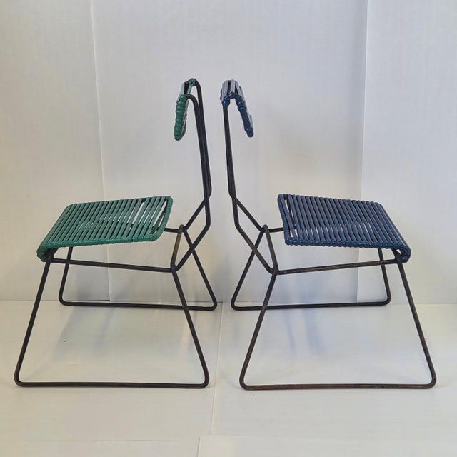 Mid-Century Modern Vintage Metal and Plastic Scoubidou Chairs, 1950s, Set of 3 For Sale - Image 3 of 17