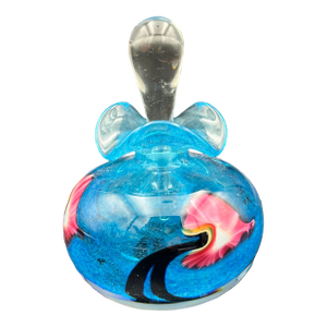 Signed Hand‑Blown Studio Art Glass Perfume Bottle – Blue Swirl With Clear Stopper