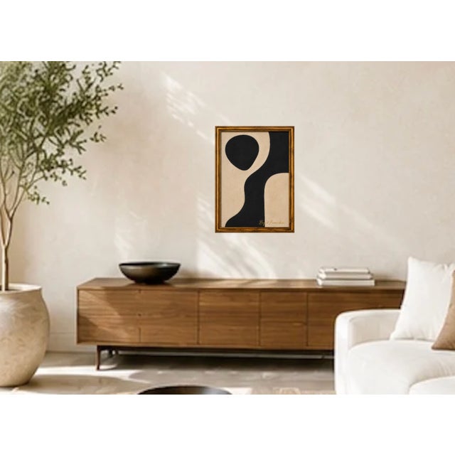 Original acrylic painting by Bryan Boomershine on canvas board featuring a bold modernist composition of organic black...