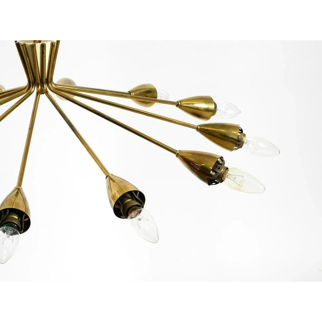 Mid-Century Brass 12-Armed Chandelier with Opal Glass Shades, 1950s For Sale - Image 9 of 18
