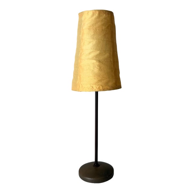 1990s Italian Style Yellow Silk Shade Skinny Lamp For Sale