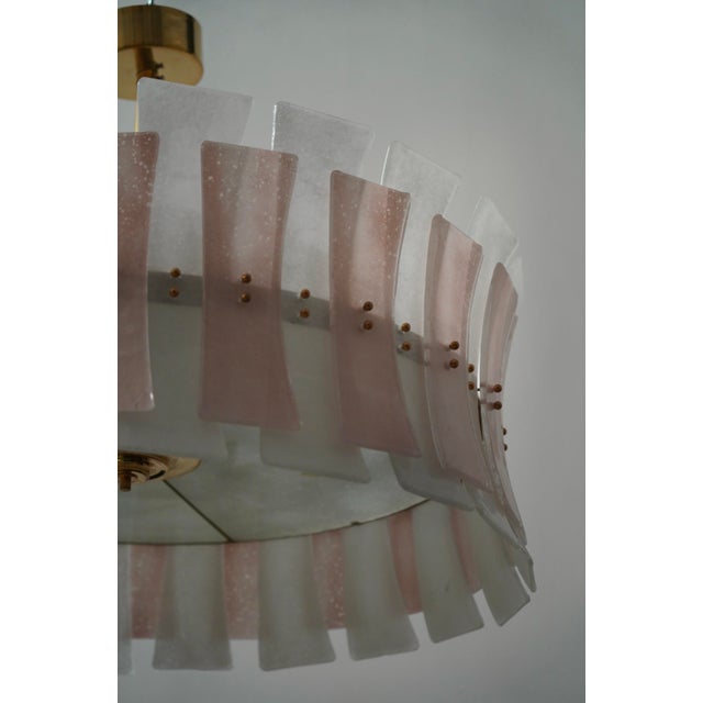 Metal Round Pink and White Murano Glass and Brass Pendant, 2000 For Sale - Image 7 of 10