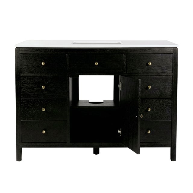 Wood Nora 48 in. W Quartz and Wood Single Sink 8 Drawer Bathroom Vanity Set, Antique Coffee For Sale - Image 7 of 11