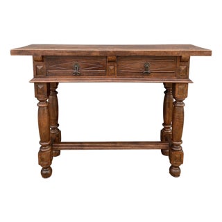 Spanish Renaissance Console Table with Drawers and Turned Legs, 1920s For Sale