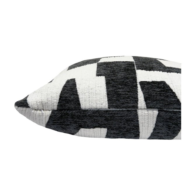 Contemporary Graphite Hierographic 20x20 Chenille Pillow With Feather Down Insert For Sale - Image 3 of 5