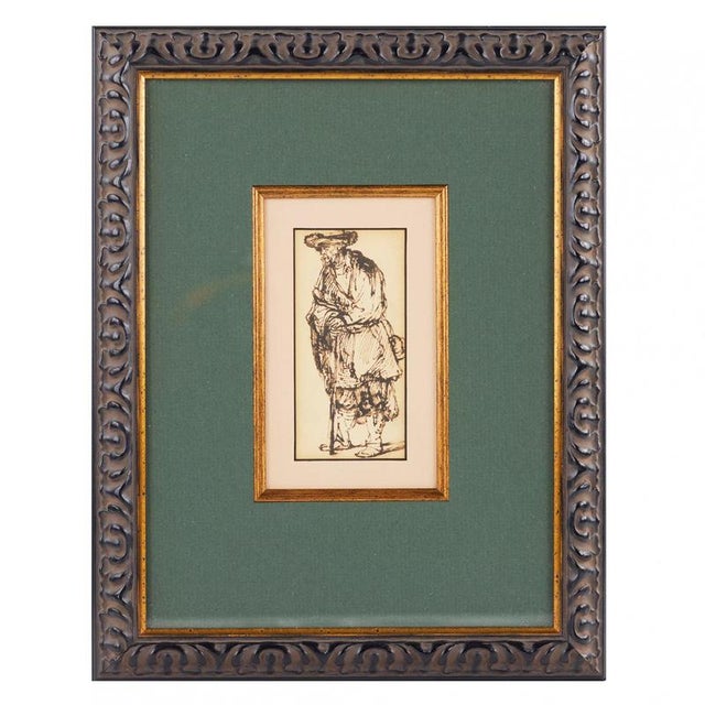 After Rembrandt, Old Man with Staff, Pen Drawing, 19th Century For Sale - Image 5 of 5