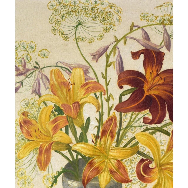 1940s Vintage Modernist Floral Still Life Painting of Tiger Lillies by Hugo Newman For Sale - Image 5 of 6