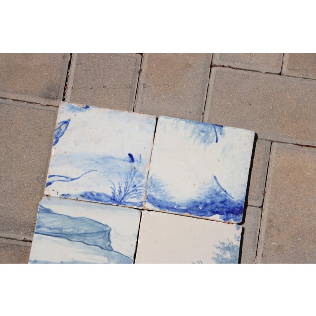 Baroque Antique 18th Century Portuguese Baroque Blue & White Tiles With Pastoral Landscape Motifs Set of 6 For Sale - Image 3 of 6