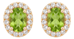 Natural Oval Peridot Halo Earrings | August Birthstone Studs | Dainty Floral Cluster Earrings - A Pair