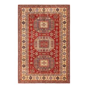 1990s Vintage Kazak Red/Tan Wool Rug - 6'8'' X 9'11''