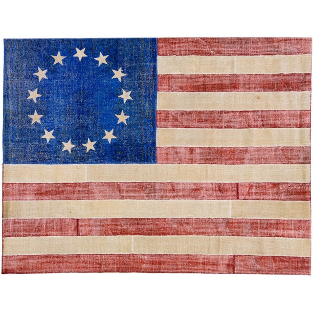 Mid-Century Vintage American Flag Patchwork Wool Rug For Sale - Image 9 of 9