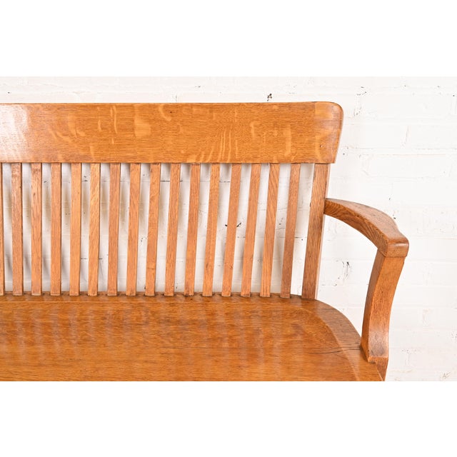 Antique Arts & Crafts Solid Oak Lawyer's Bench For Sale In South Bend - Image 6 of 10