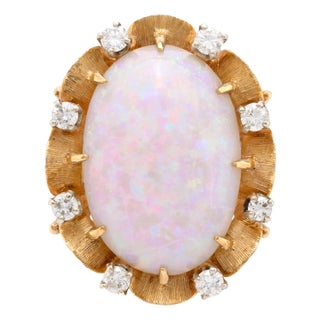 1960s Mid Century 9.30 Carat Opal Diamond 14k Yellow Gold Cocktail Ring, Size 5.75 For Sale