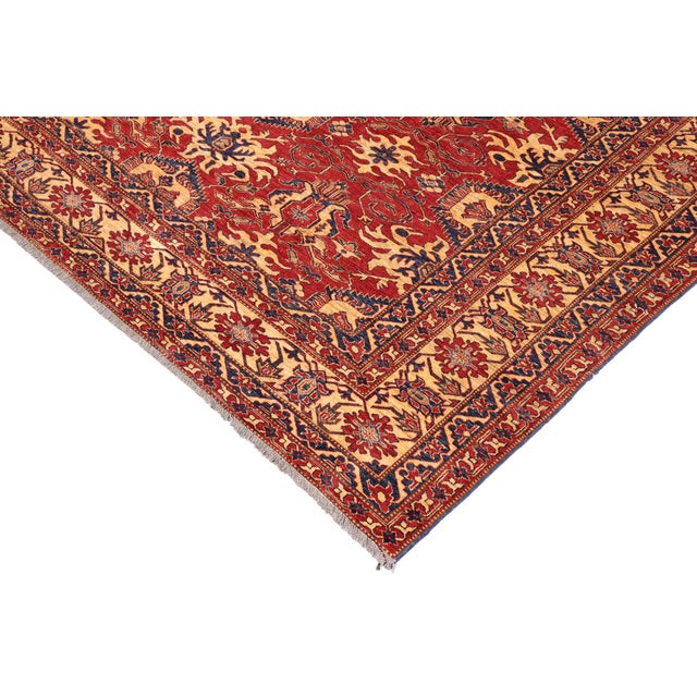 Rustic Super Kazak Red/Gold Wool Rug - 9'9'' X 13'3'' For Sale - Image 4 of 10