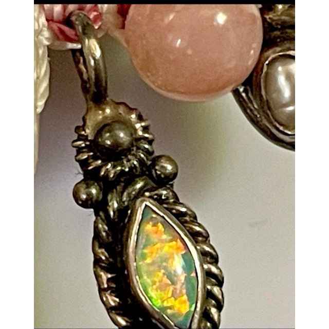 Sterling Silver Cabochon Rhodochrosite, Labradorite, Opal & Pearl Necklace 31" A really incredible piece, it is fitted on...