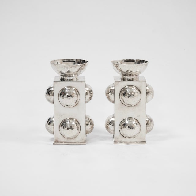 Candlesticks in Hammered Silver Metal by Jean Després, 1950s, Set of 2 For Sale - Image 3 of 16