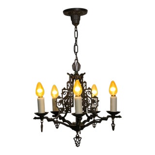 Cast Iron 5 Light Chandelier With White Resin Candlesleeves #2502 For Sale
