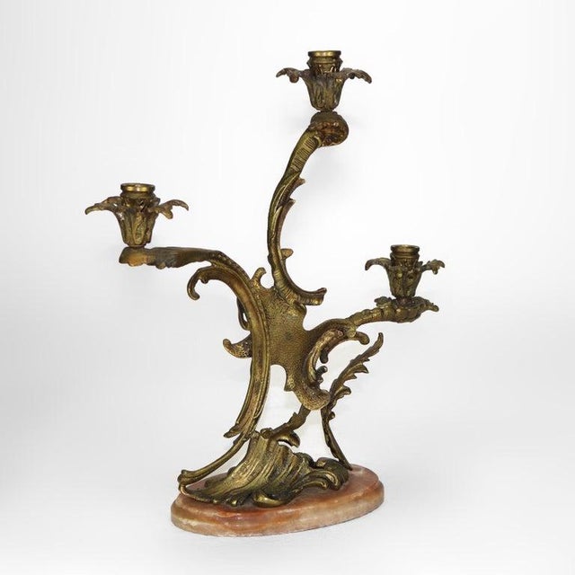 Pair of Antique French Rococo Bronze Candelabras With Marble Bases C1890 For Sale - Image 10 of 12