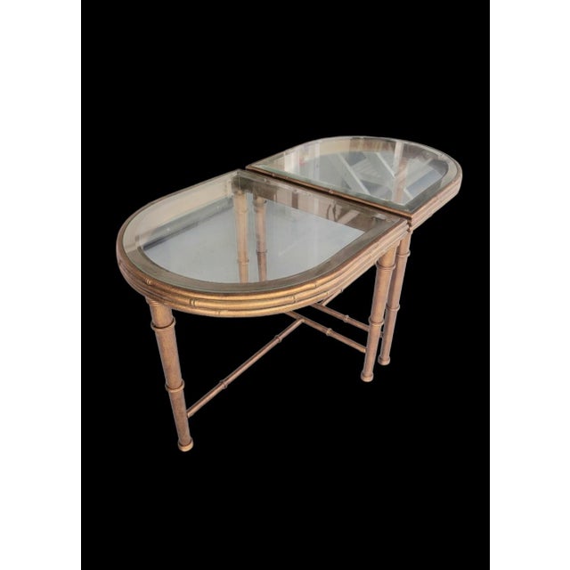 1970s Vintage Hollywood Regency Iron Bronze Faux Bamboo Convertible Oval Coffee/sideTable For Sale - Image 5 of 13