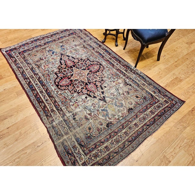 19th Century 19th Century Persian Kerman Lavar Rug, Hand-Knotted Wool, Floral Pattern, Ivory & Red, 5x8 For Sale - Image 5 of 18