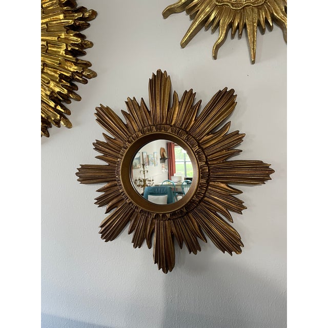 Large 18" Vintage 1990s Golden Sunburst Wall Mirror For Sale - Image 17 of 18