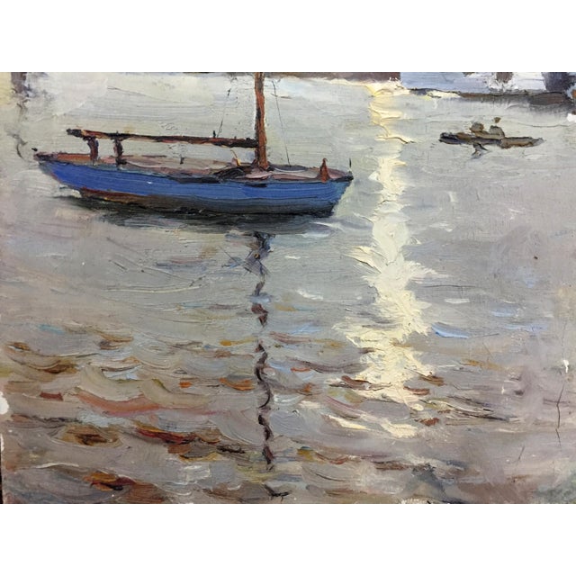 1970s Oil Painting Boat Port Novikovsky Vladimir Ogeevich For Sale - Image 6 of 8
