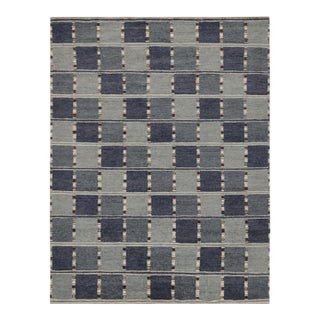 Rug & Kilim’s “High” Scandinavian Style Rug With Blue Geometric Patterns For Sale